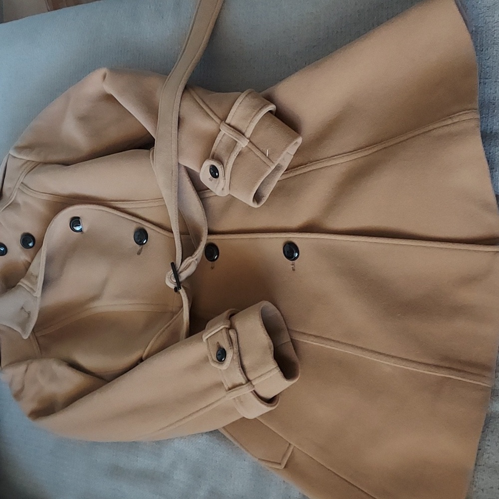 COLE HAAN Wool and Cashmere Blend Belted Tan Women's Coat Sz-8 - Picture 4 of 10